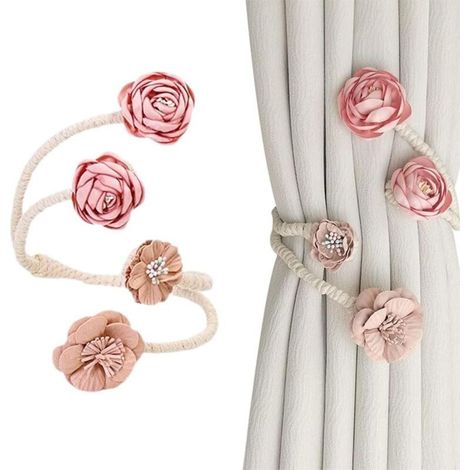 Boucle de rideau avec fleur de rose – Embrasses décoratives élégantes pour salon et chambre à coucher (1/4)