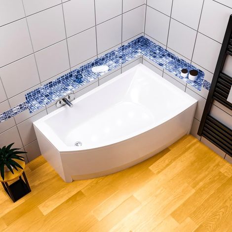 ECOLAM Badewanne HELA 150 x 90 cm rechts + Schürze Verkleidung  Eckbadewanne Acrylwanne Ablaufgarnitur Ab- und Überlauf Füße Silikon (1/5)
