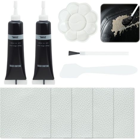 Kit de réparation pour cuir noir - 2 pièces liquide + accessoires (brosses, grattoirs) - Crème de réparation du cuir pour rayures/fissures - Universel pour canapé, sièges de voiture, chaussures