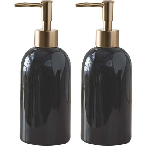 1 distributeur de savon, céramique, blanc/noir/gris/vert, 20 x 7,2 x 7,2 cm, forme ronde, usage salle de bain et hôtel (1/5)