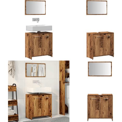 vidaXL Badschrank mit Spiegel Altholz-Optik Holzwerkstoff