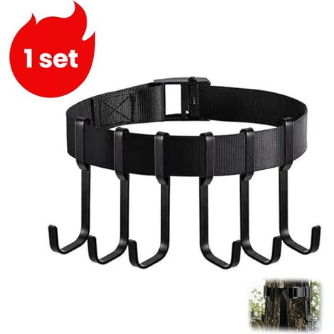 Kit de 6 crochets de chasse pour arbre avec sangle de 2 mètres accessoires de suspension pour camping et randonnée couleur noire (1/5)