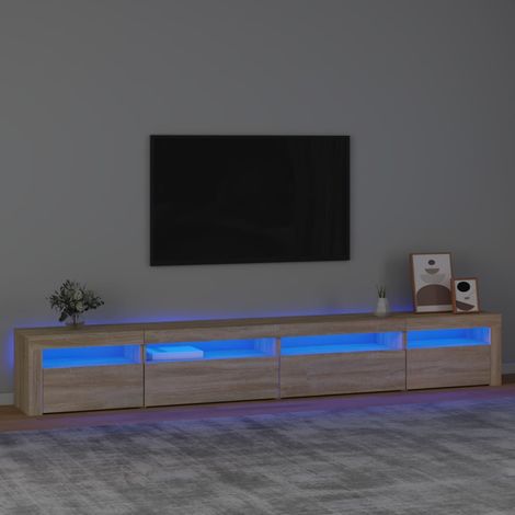 Meuble TV Banc TV Scandinave  Armoire TV avec lumières LED Chêne sonoma 36350 (1/5)