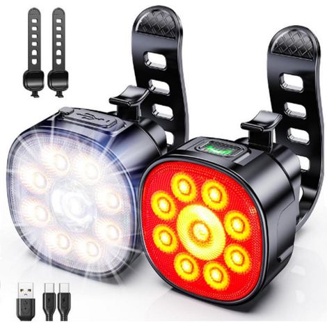 Fahrradlicht – USB-aufladbar – Vorder- und Rücklicht – LED-Lampe – Stoßfest – Scheinwerfer – 8+7 Leuchtmodi – IP65 wasserdicht – Schwarz (1/5)