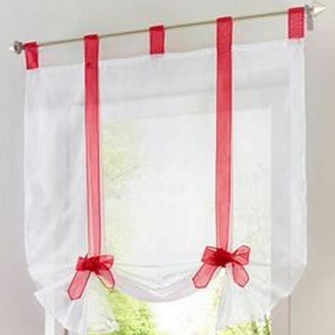 1 pièce Romain Rideau Adorable Nœud Assis Chambre Style en Voile brodé fenêtre - Rouge - 80cmx140cm (1/5)