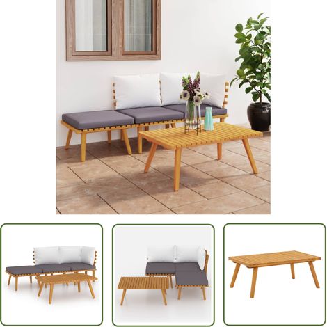 The Living Store Salon de jardin 4 pcs avec coussins Bois d'acacia solide - Salon De Jardin - Meuble De Jardin - Ensemble De Salon De Jardin - Mobilier De Jardin - Acacia (1/6)