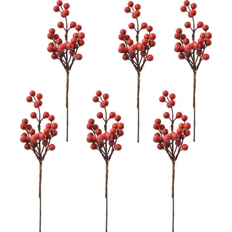 Stelo bacche rosse decorazioni per albero di natale addobbi natalizi set 6 casa palline ornamento vetrine negozi hotel 28 cm (1/3)