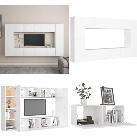 8-tlg. TV-Schrank-Set Weiß Holzwerkstoff - TV Schrank Set - Wandmontage - Wohnzimmerschrank - Regal - Weißes Möbelstück - Home & Living (1/5)