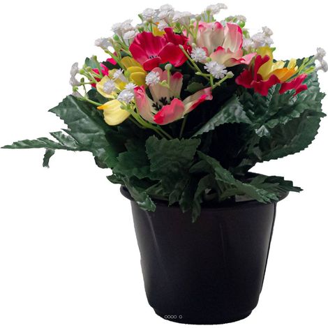 Pot de fleurs artificielles pour le cimetière H 22 cm D 18 cm Rose soutenu - couleur: Rose soutenu