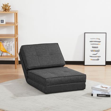 HOMCOM Chauffeuse - Matelas d'appoint Pliant - Fauteuil Convertible - Inclinaison Dossier réglable 5 Positions - Tissu Polyester Aspect Lin Gris (1/5)