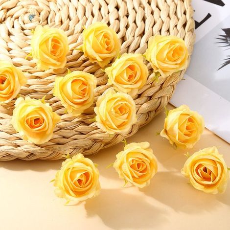 Paquete de 11 cabezas de rosas artificiales，Flores de seda / Flores artificiales，Ideales para coronas caseras，accesorios florales para el cabello (1/5)