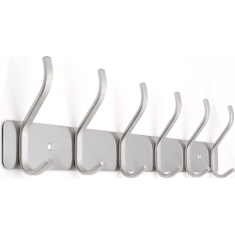6 patères murales, acier inoxydable brossé, charge max 20 kg, longueur 44,5 cm, pour entrée ou couloir (1/5)