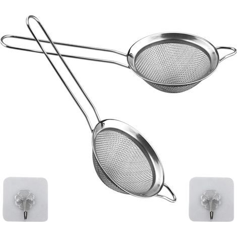 Lot de 2 mini passoies à mailles fines en acie inoxydable de 8 cm - Idéales pou tamise, égoutte, égoutte, tamise les ingédients secs, la faine, les pâtes, le iz, le thé (1/4)