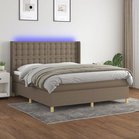 Sommier tapissier avec matelas et LED Lit adulte Contemporain Taupe 160x200 cm Tissu 43182 (1/5)
