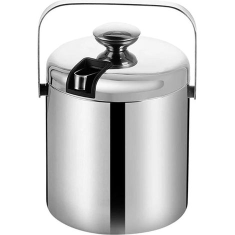 Seau à glace isotherme avec couvercle et pince, seau isotherme en acier inoxydable avec poignée pour bars à cocktails et fêtes (1/5)