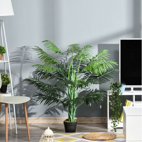 Palma artificiale 125 cm con 18 foglie, in vaso nero, verde DESVIAE (1/5)