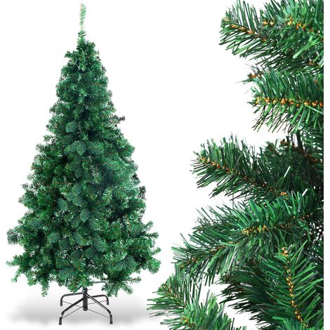 GOPLUS Sapin de Noel Artificiel avec Socle en Fer, Branches Touffues, Feuilles en PVC, Decoration de Noel, Ideal pour Suspendre Guirlande de Lumieres et Etoile, 4 Tailles au Choix, Vert (210) (1/5)