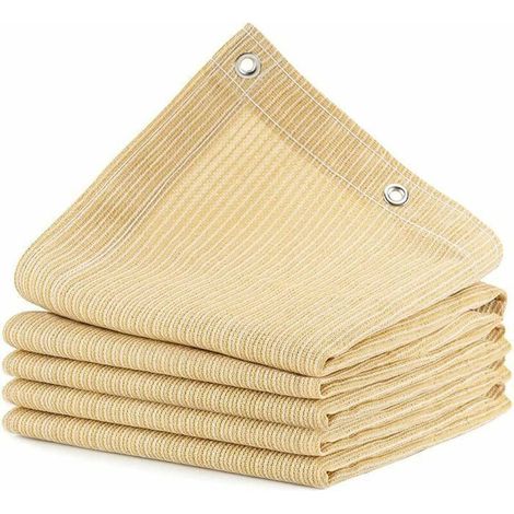 Sable (2x2m) Voile d'ombrage Protection Solaire Toile Rectangulaire,95% Anti-UV Auvent de voiture avec Cordes et Serre-câbles pour (1/4)