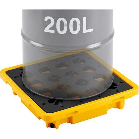 VEVOR Palette de Retention pour 1 Fut, Bac de Retention avec Caillebotis et Drain, Plateforme de Deversement en PEHD a Profil Bas, Capacite 43,2 L, Charge Maximale 700 kg, 670x675x150 mm, Jaune (1/5)