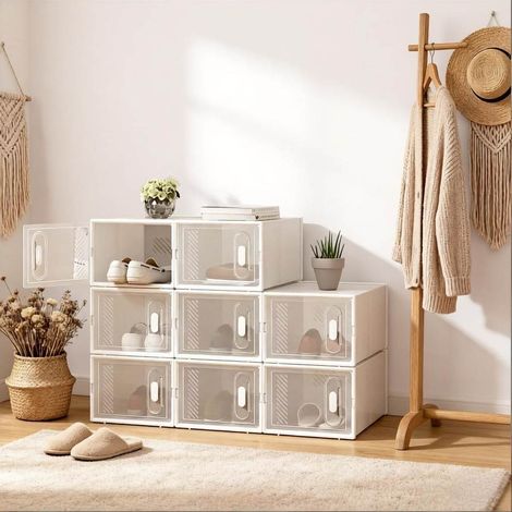 Scarpiera modulare impilabile con 8 box porta scarpe, plastica trasparente e bianca HAVRYA (1/5)