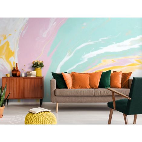 Papier peint abstrait – Marbrures pastel douces aux tons lumineux - 150 x 250 cm (1/2)