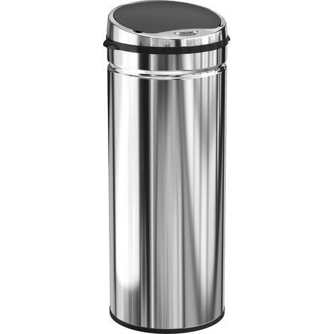 Poubelle de 50 litres avec ouverture automatique par détecteur de mouvement en acier inoxydable noir et argent (1/5)