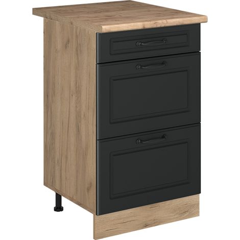 Mobiletto base per cucina R-Line, Antracite country/Rovere dorato, 50 cm piano di lavoro Rovere dorato, Vicco (1/5)