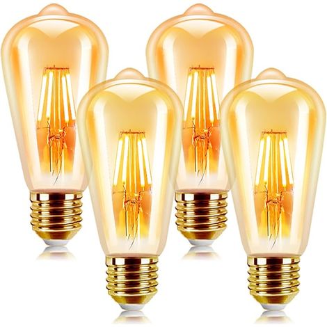 APEX Lot de 4 ampoules LED rétro E27, style Edison, 6 watts, marron, blanc chaud 2700K, non dimmables (1/5)