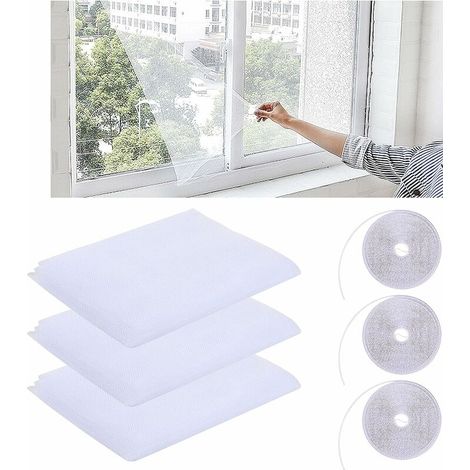 Mosquito Net Window, 3 Pieces Insect Screen, Window Mosquito Net DIY with 3 Rolls of Adhesive Tape, for Windows or Doors – White (1.5 x 2.0m Mosquito Nets) (1/5)