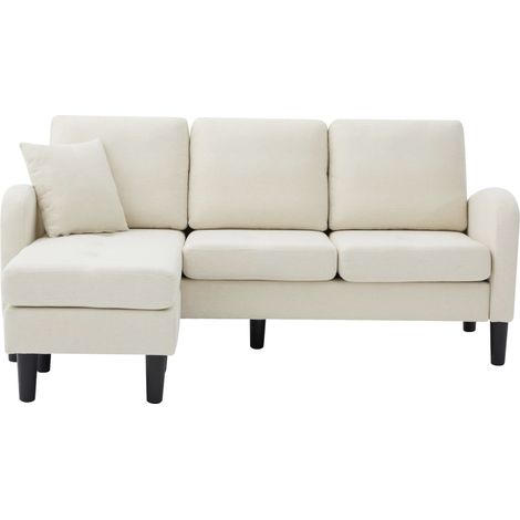 Canapé d'angle modulable en L 3 places avec chaise longue, tissu coton-lin respirant, pieds en plastique, 166 x 118 x 77 cm (1/5)