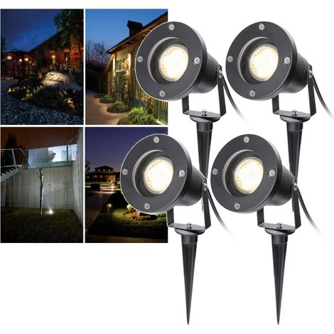SWANEW Paquete de 4 focos LED de jardín con piquete de tierra, 6W focos LED de jardín impermeables IP65 blanco cálido (1/5)