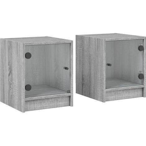 Maison Exclusive - Nachttische mit Glastüren 2 Stk. Grau Sonoma 3