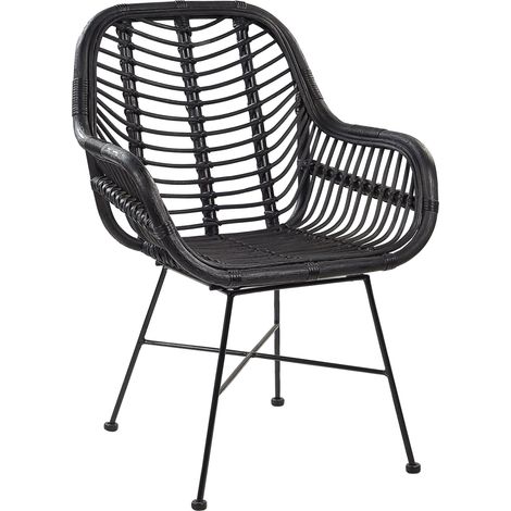 Sillón de ratán mimbre negro patas de metal negro salón comedor Canora (1/5)