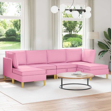 vidaXL Canapé modulaire avec rangement 6 pcs Rose Tissu