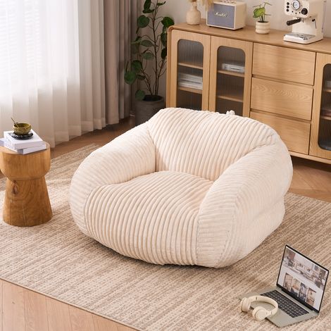 Canapé adulte avec dossier, fauteuil lounge confortable, revêtement en velours côtelé beige, mousse haute densité (1/5)