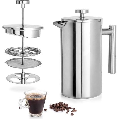 French Press aus Edelstahl, 800 ml (27 oz) (ca. 765,4 g), doppelwandige French Press aus Edelstahl, leicht zu reinigen, langlebige Kaffeepresse a (1/5)