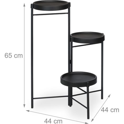 Estantería para plantas plegable moderna para salón porche 65 x 44 x 44 cm 3 estantes redondos de acero negro 130016749 (1/5)