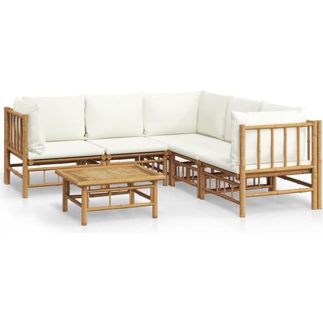 Maison Exclusive - Set Salotto da Giardino 6pz con Cuscini Bianco Crema in Bambù