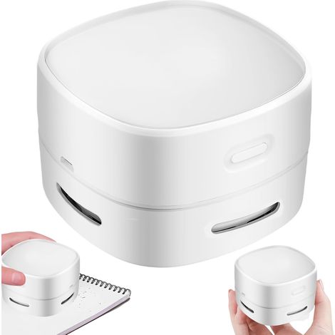 (Blanc) Mini aspirateur rechargeable par USB, puissant, rotatif à 360°, portable, sans fil, avec câble de charge et brosses, pour bureau, voiture, voyage, école