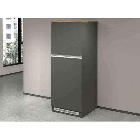 Dmora - Despensa de cocina Plinio, Mueble multiusos, mueble frigorífico de 2 puertas, 100% Made in Italy, 60x60h165 cm, Antracita y Roble, con embalaje reforzado (1/5)