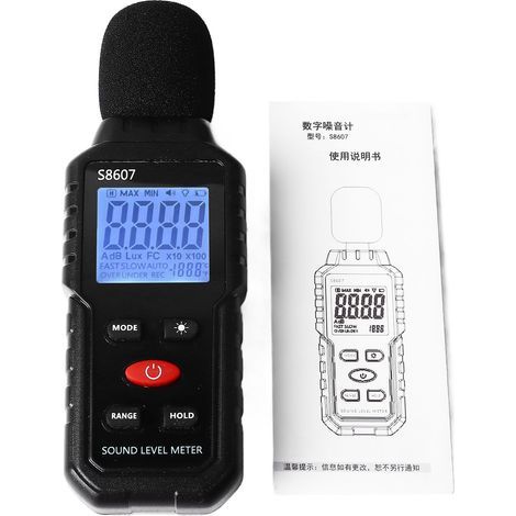 Digitales Schallpegelmessgerät mit hintergrundbeleuchtetem LCD-Bildschirm, tragbares Dezibelmessgerät, SPL-Meter S8607 (1/5)