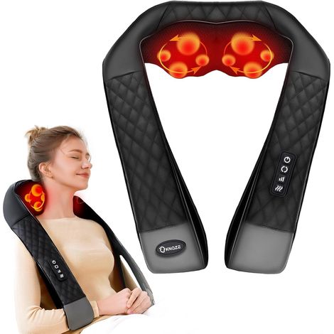 Masseur Nuque 4D Shiatsu Chauffant, Cuir Noir, pour Cou Épaules Massage shiatsu 4D profond chauffant, 2 modes de port, cuir noir. Pour cou, épaules, dos. Idéal maison, bureau, voiture. (1/5)