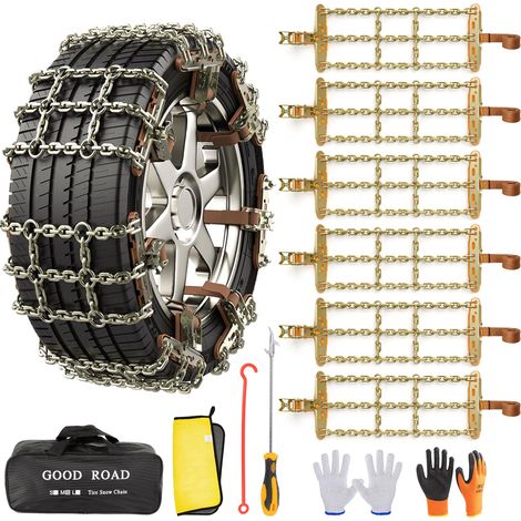 Chaînes à neige d'urgence, chaînes à neige en acier au manganèse renforcé pour voitures, camions et SUV, pour conditions glacées, sableuses et boueuses (paquets de 6, largeur de pneu 235-285 mm) (1/5)