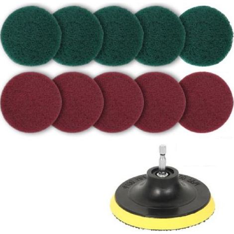 Brush Pour Perceuse - Tampon De Nettoyage Pour Carrelage 100 mm - Adaptateur Pour Perceuse Inclus - Lot De 10 Tampons (5 Rouges + 5 Verts) - Usage Domestique (1/5)