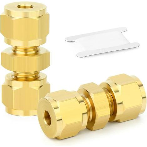2 Pcs Raccord à compression en laiton, 4mm Raccord droit Union double, Connecteur à double bague pour tubes en cuivre, plastique et aluminium (1/4)