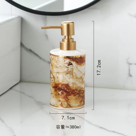 (E-380ML) Distributeur de savon en marbre plaqué or, flacon créatif en céramique pour émulsion, décoration de salle de bain, flacon sous pression pour gel hydroalcoolique et shampoing. (1/5)