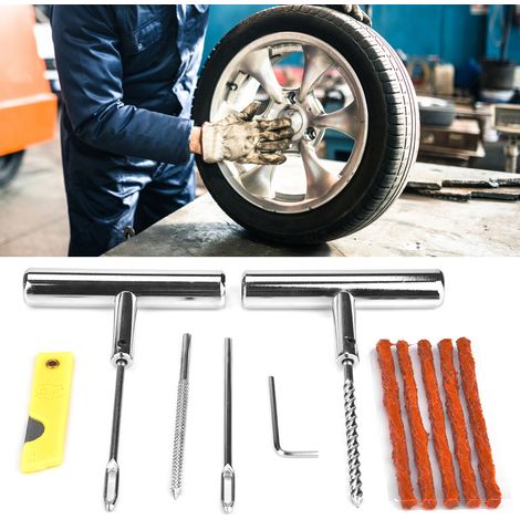 Kit de réparation de pneus 13 pièces, ensemble d'outils pour crevaison auto moto, avec boîte de rangement (1/5)
