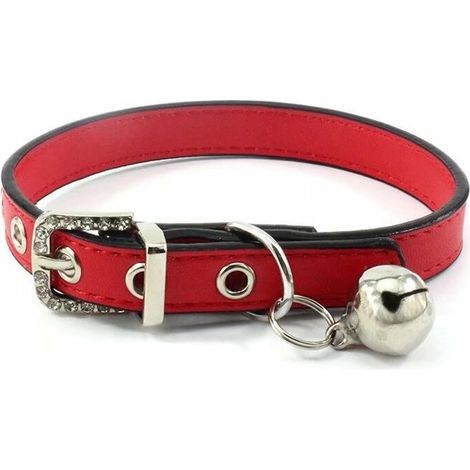 Collier réglable en cuir souple avec cloches-colliers pour chats pour chats, chatons, chiots, petits chiens (15cm-21cm)-rouge (1/5)