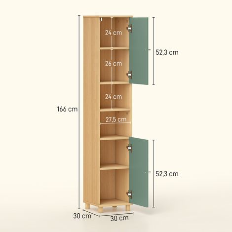 Colonna portaoggetti da bagno 30 x 30 x 166 cm ripiani regolabili design moderno in truciolare verde 210002101