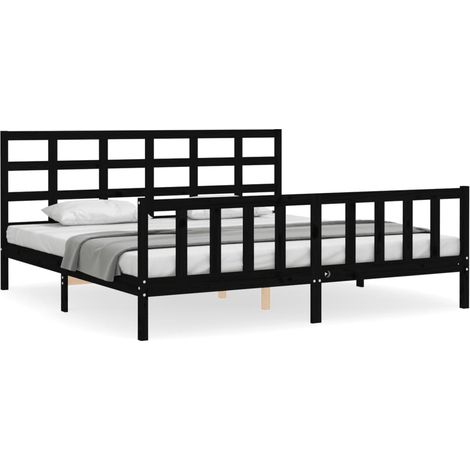 Maison Exclusive - Massivholzbett mit Kopfteil Schwarz 200x200 cm (1/5)